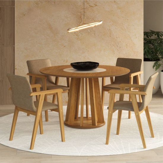 Sala de Jantar Valdemóveis Flora redonda com prato giratório 6 cadeiras Flora, Cinamomo  