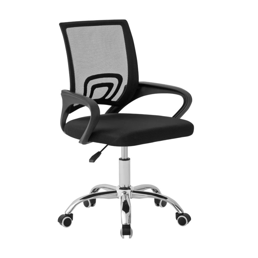 Cadeira de Escritório Giratória Arco Home Office regulagem altura pés rodízios estofado Mesh Preta 